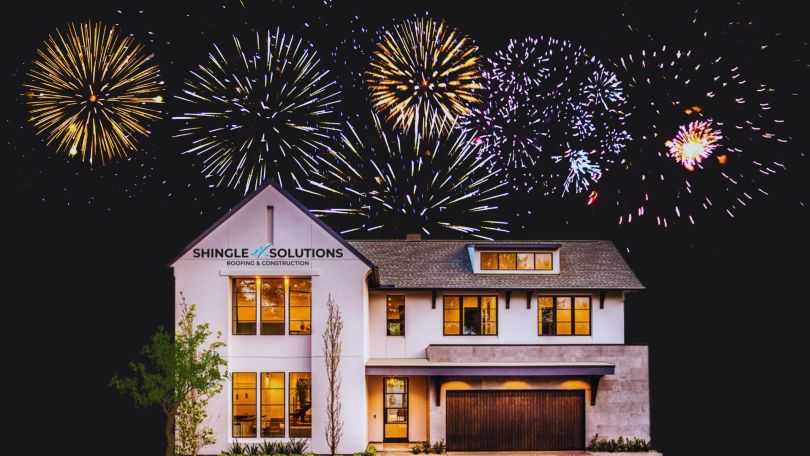 Home with fireworks in the sky